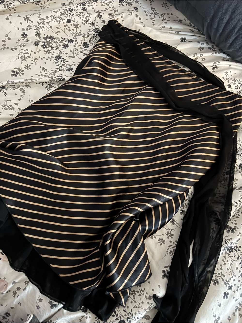Black and Gold Striped Satin Wrap Skirt